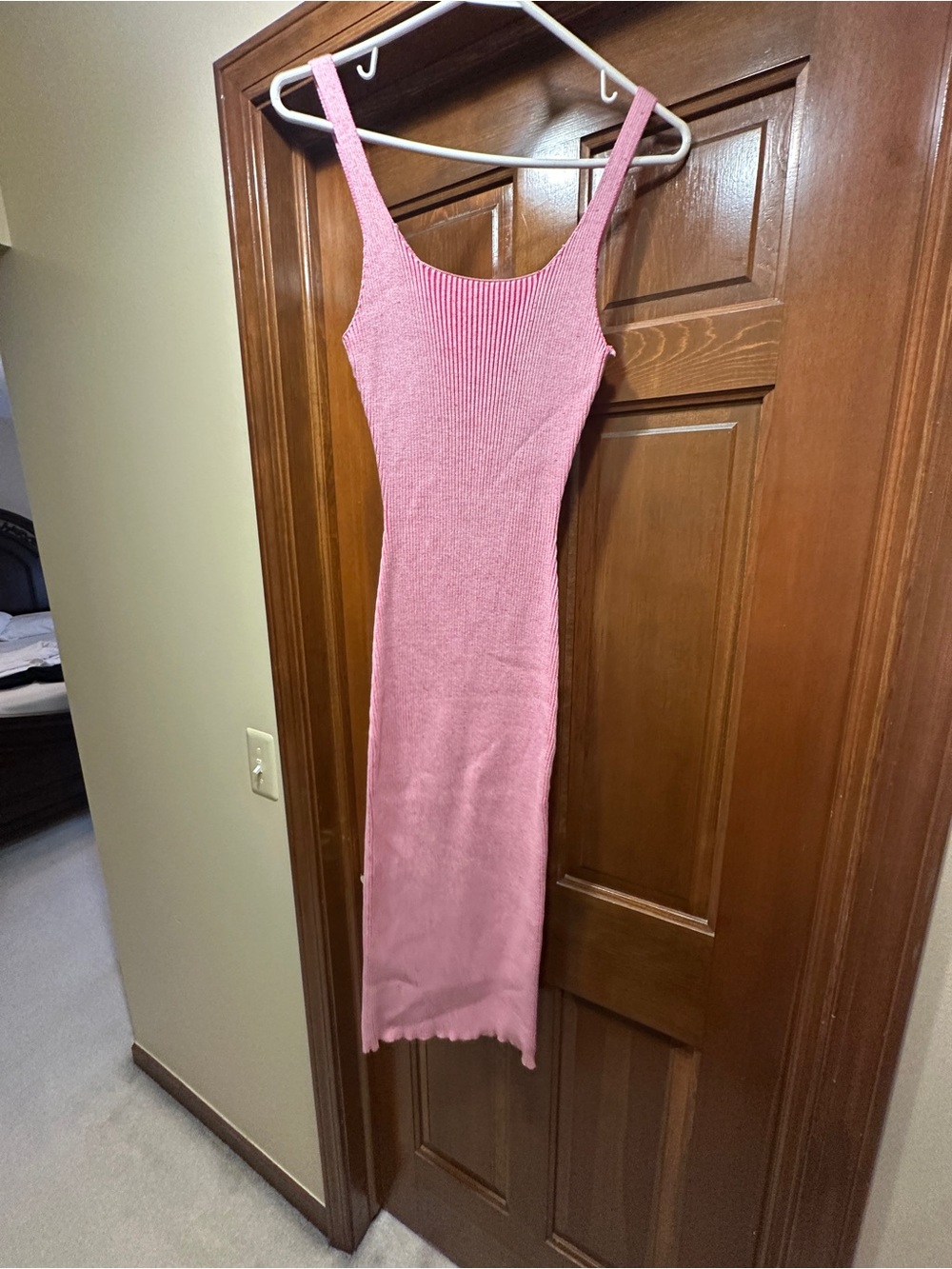 Classic Pink Ribbed Tank Midi Dress